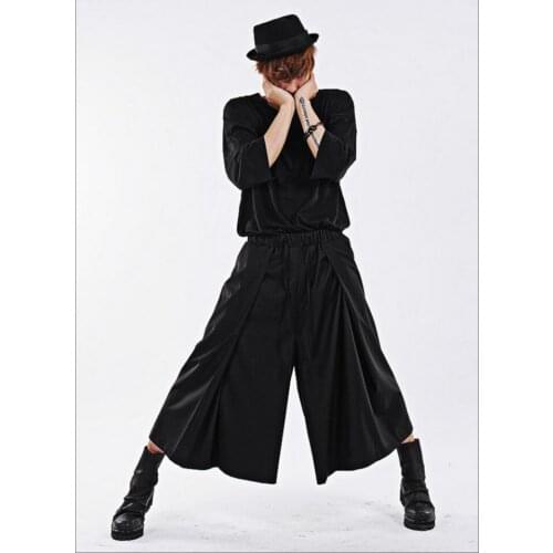 Hot ! Summer Mens New Gd Right Zhi-long Culottes Pants Big Horn Pants Wide Leg Pants Tide Loose Casual 9 Pants Singer Costumes