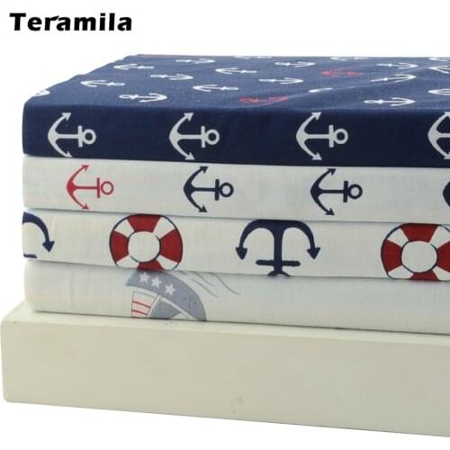 Teramila Cotton Fabric 4PCS 40cmx50cm/Piece Sea Anchor Printed Fat Quarter For Sewing Clothes Bedding Quilting Patchwork Crafts