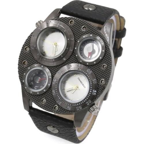 Cool Design Watch Men Luxury Brand Leather Bracelet Mens Watches Dual Time Zones Military Wristwatches Sports Relogio Masculino