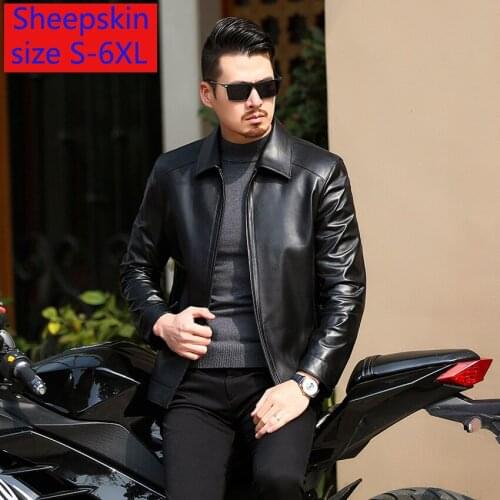 New Fashion High Quality Men Leather Sheep Jacket Casual Large Loose Turn-down Collar Sheepskin Coat Plus Size S-3XL 4XL 5XL 6XL