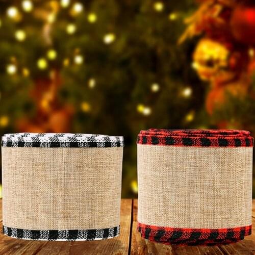 Christmas Burlap Bow Knot Ribbon DIY Handmade Gift Wrapping Tape Decoration Plaid Fabric Webbing Rope Supplies Ribbons