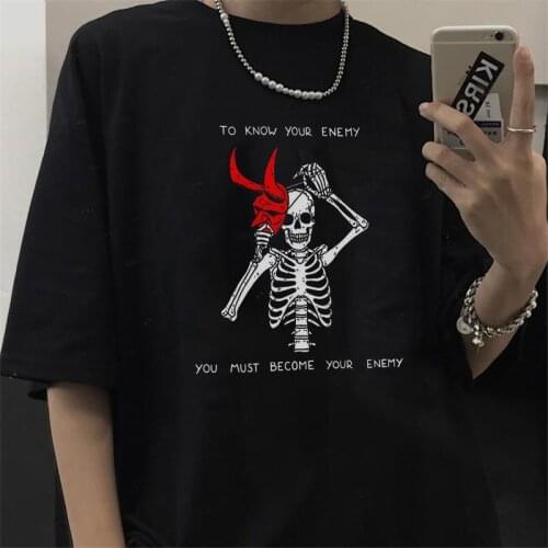 Summer Gothic skull print womens T-shirt casual fashion punk Harajuku Vintage tops Streetwear tees plus size Ulzzang clothing