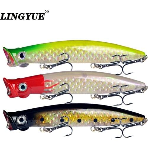 LINGYUE Brand Popper Fishing Lure With 3 Quality Hooks Topwater Bait Rattling Pesca Artificial Bait Wobblers Swimbait Tackle
