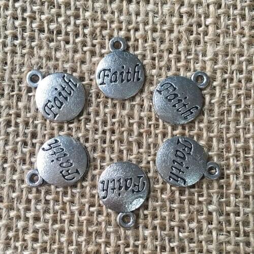68 Pcs/lot 15x12mm Cute Round Faith Charms for Jewelry Making Antique Silver Plated Pendant for DIY Necklaces Bracelets A025