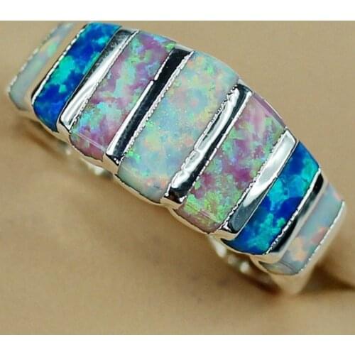 Fleure Esme Cute Wedding rings Jewelry & Accessories for women dropshipping pink white blue mix opal Rhodium Plated R3559 size 7