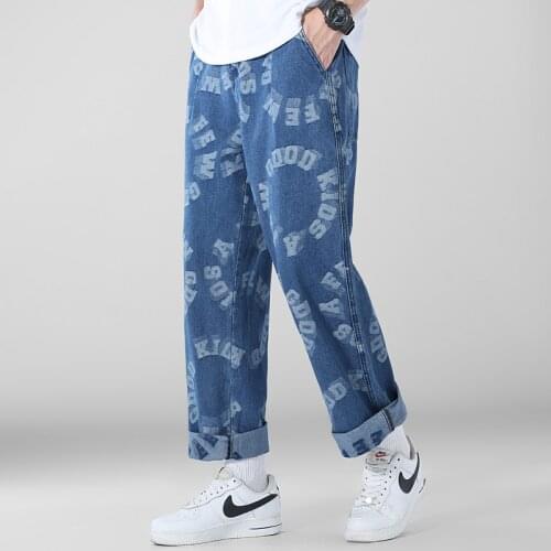 Men Streetwear light blue Wide leg pants 2021 Loose straight Jeans Fashions Hip hop Pants Male Denim Pants OverSize M-5XL