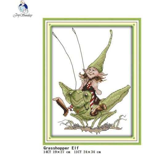 DIY cartoon pattern Grasshopper wizard Cross stitch kits 14CT 11CT Count canvas printing embroidery set Needlework Fabric crafts