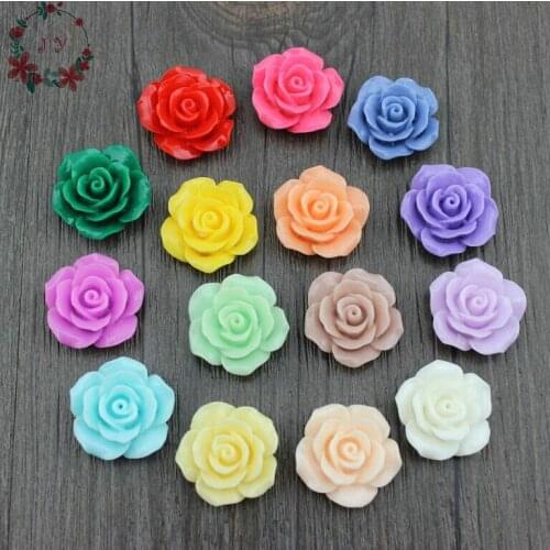 Set of 50pcs Mixed Colors Rose Flower Flatback Resin Cabochons Artificial Rose phone Case DIY Decor 23mm