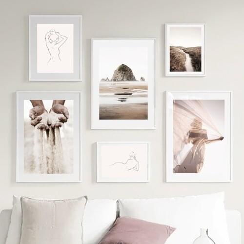 Sand Hands Misty Girl Flower Hill Beach Wall Art Canvas Painting Nordic Posters And Prints Wall Pictures For Living Room Decor