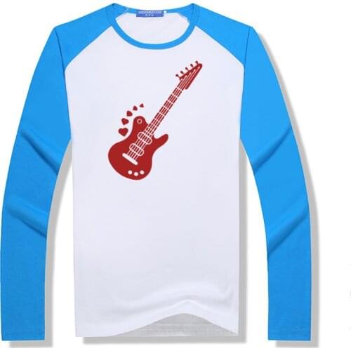 New Creative Instrument Simplestyle Guitar T Shirt Mens funny Long Sleeve Men raglan T-Shirt Modal Men Fashion O Neck Tees