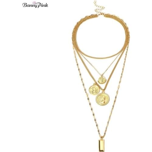 Banny Pink Sexy Metal Body Necklace For Women Simple Coin long Pendant Choker Collar Party Clavicle Chain Necklace Colliers