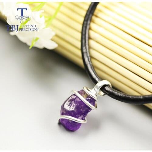 2020 new handmade africa amethyst rough gemstone Pendant leather chord necklace 925 sterling silver fine jewelry unisex gift