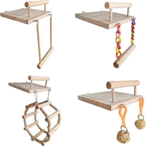 Q9QF Bird Cage Play Stand Toy Wood Stands Hanging Chew Toys Swing Parrot Perch Gym Playground Accessories Activity Center