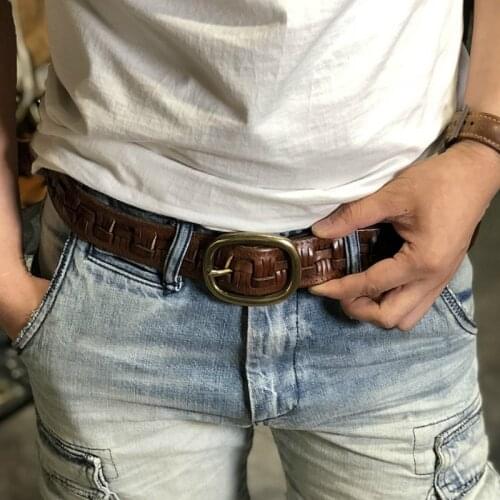 Designer Braided Belt Man Personality Mens belts luxury genuine leather copper Real Cowhide belt for men Jeans Wide girdle Male