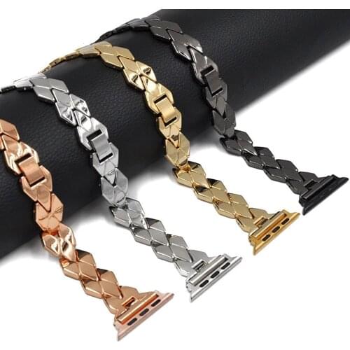 Stainless Steel strap for Apple Watch band 40mm 44mm iWatch band 3 2 1 38mm 42mm Metal Bracelet Apple watch 6 5 4 Rhombic band