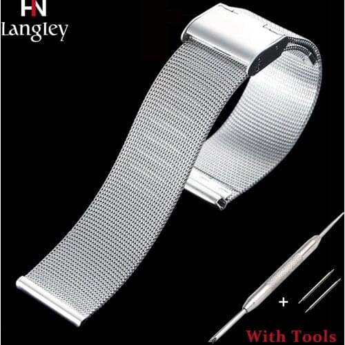 8mm-24mm Ultra thin Full Stainless Steel Mesh Watchband Men Women Wristwatch Band Black Safety Clasp Strap Watch Accessories