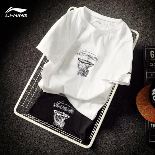 Lining Men The Trend T-Shirts 100% Cotton Regular Fit Round Neck LiNing li ning Fitness Breathable Sports Tees AHSQ511