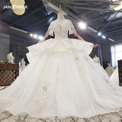 HTL1707 Beaded Tassels On Cuffs Crystal Sequined Pearls On The Upper Body Wedding Dress 2020 Short Sleeve платье свадьба