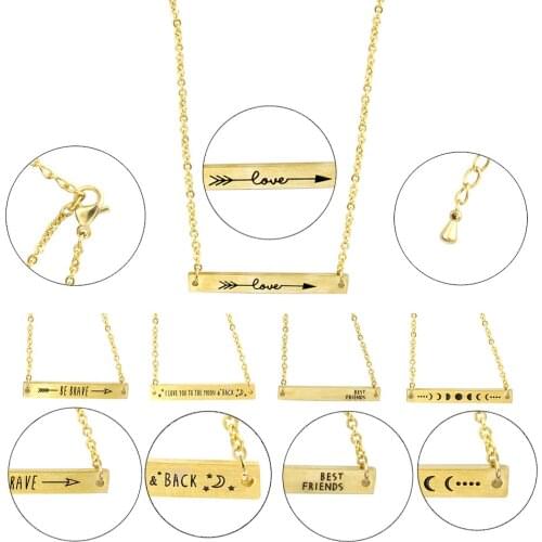 GORGEOUS TALE Stainless Steel Chains Men Jewelry Geometric Tiny Bar Necklace for Women Engrave Letter BE BRAVE Pendant Necklace