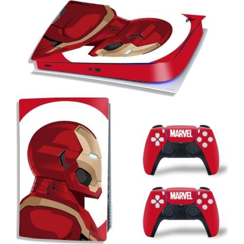 Marvel Iron Man PS5 Disk Skin Sticker Decal Cover for PlayStation 5 Console and 2 Controllers PS5 Disk Skin Sticker Vinyl