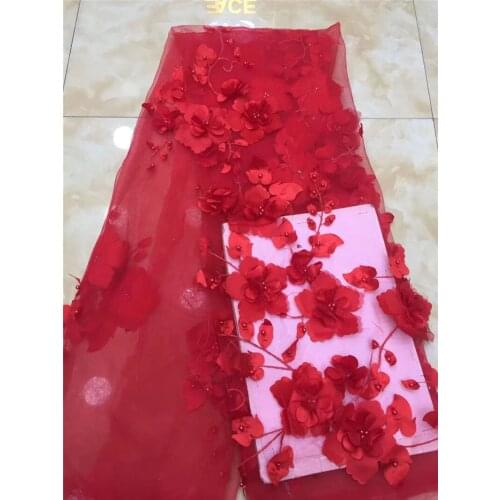 High quality 3D flowers embroidery french lace fabric 5 yards flower lace fabric with beads 2JRB- 20.4506 for party dress