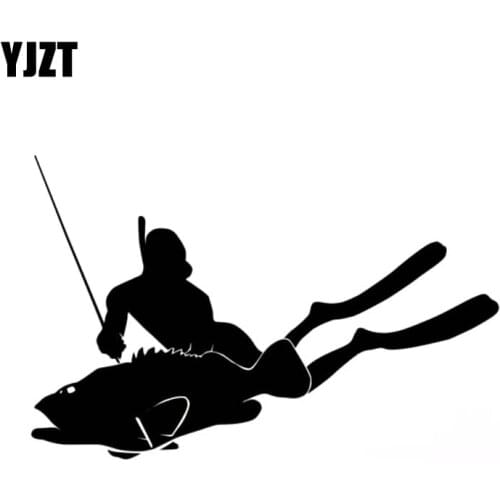 YJZT 15cm*9.7cm Spearfishing Spear FISH Fishing Diver Fun Vinyl Car Sticker Decals Black Silver Accessories C11-0092