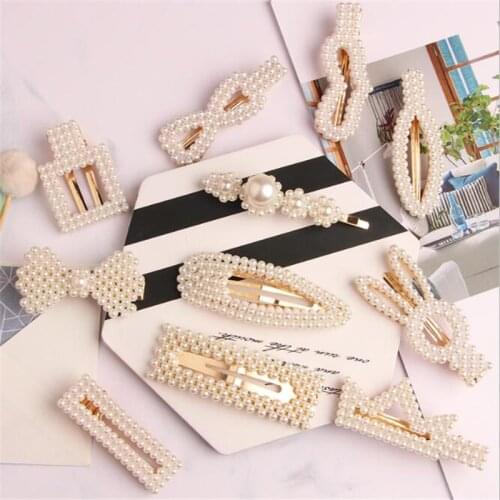 Korean Simulated Pearl Barrettes Beaded Geometric Women Hair Clip Hairgrips Hair Accessories Girls Jewelry Fashion Hair Pins