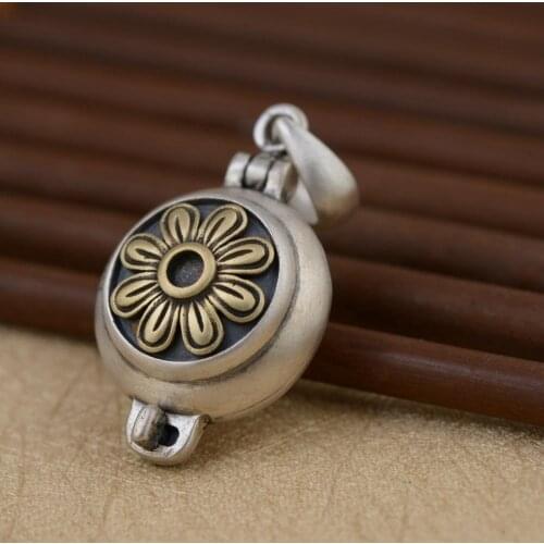 925 Sterling Silver Sun Flower Openable Shurangama women pendant Charm Locket A4201