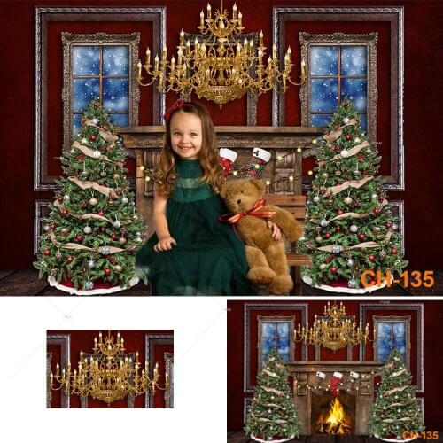 Winter Christmas Photography Backdrop Xmas Tree Fireplace Socks Vintage Photo Background Decoration Children Portrait Photocall