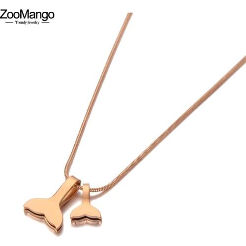 ZooMango Bohemia Rose Gold Double Fish Tail Charm Pendant Necklaces For Women Trendy Stainless Steel Animal Necklace ZN20170