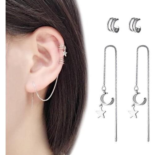 1 Pairs Women Earrings Creative Asymmetric Star Decor Long Drop Earrings Stud Earrings Jewelry Accessories For Women Ladies