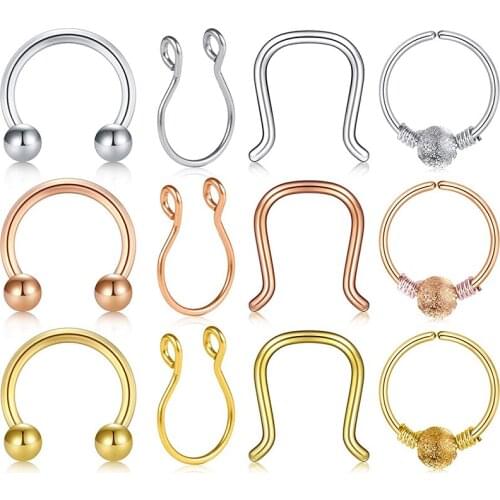 16G 18G 20G Fake Nose Rings U Shaped Fake Nose Ring Hoop Septum Rings Nose Piercing Earrings Fake Piercing Oreja Piercing