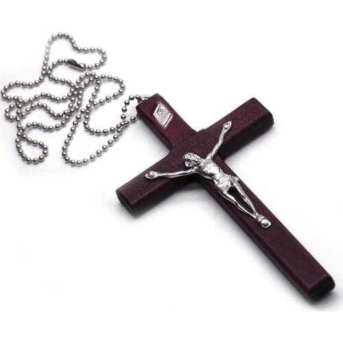 2020 Religious Wooden Antique Cross Pendant Necklaces Jesus Saint Benedict Beaded Necklace for Men Women Jewelry Gifts Collar