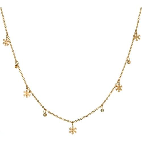 316L Stainless Steel Cute Snowflake Inlaid Crystal Multiple Pendant Necklace No Fade
