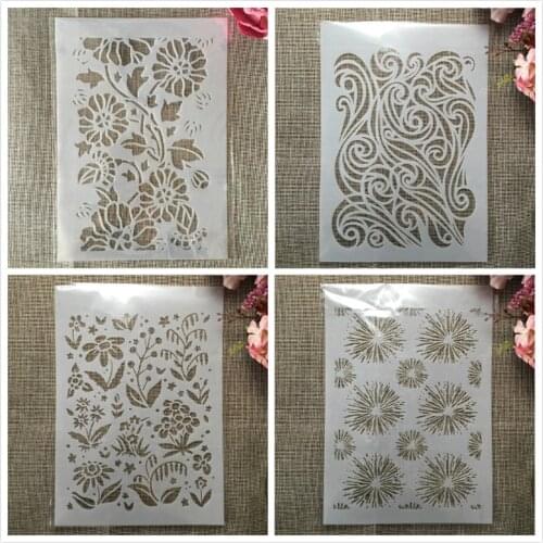 4Pcs A4 29cm Leaves Sunflower Texture DIY Layering Stencils Wall Painting Scrapbook Coloring Embossing Album Decorative Template