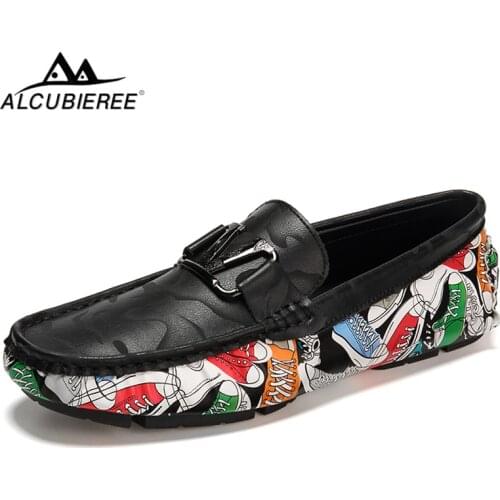 ALCUBIEREE Brand Men Casual Loafers Fashion Buckle Boat Shoes for Men Lightweight Slip-on Moccasins Flats Footwear Driving Shoes
