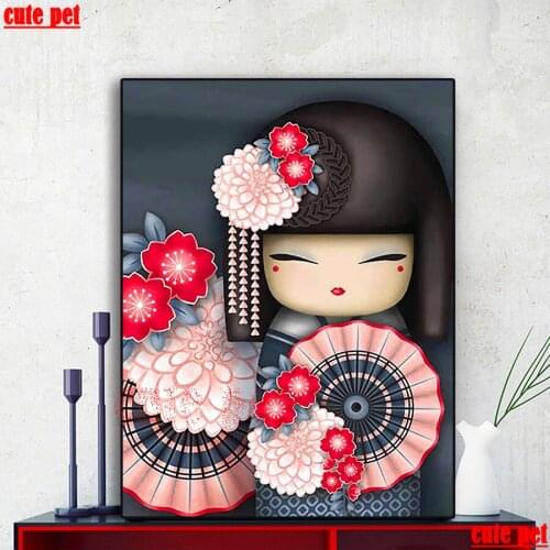 DIY Diamond Painting puzzle 5D Embroidery Japanese kimono woman doll Cross Stitch Full Rhinestones Mosaic Gift Home Decoration