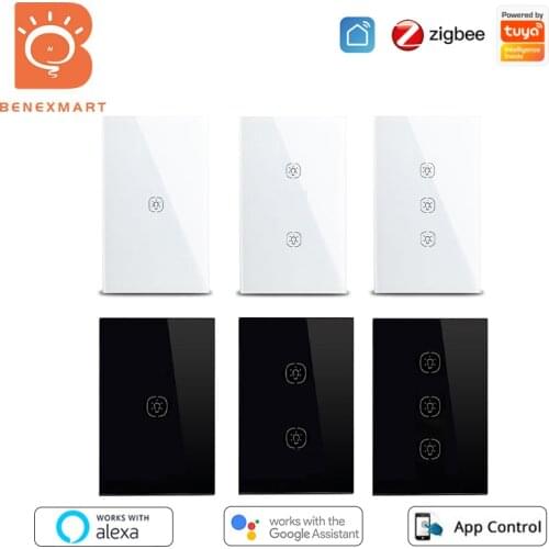 Benexmart Tuya Zigbee Touch On Off Switch Neutral Required US Interruptor Remote Control Alexa Google Home Wall Light Switch