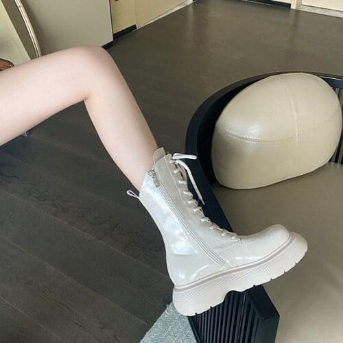 Botas Women Motorcycle Ankle Boots Wedges Female Lace Up Platforms Spring Black Leather Oxford Shoes Woman 2021 Botas Mujer