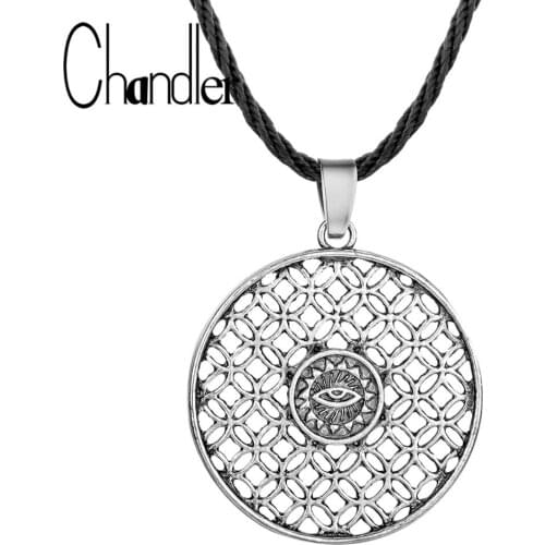 Chandler Flower of Life Necklace For Women Men All Seeing Eye Antique Sacred Evil Eye Hollow out Round Amulet Necklaces
