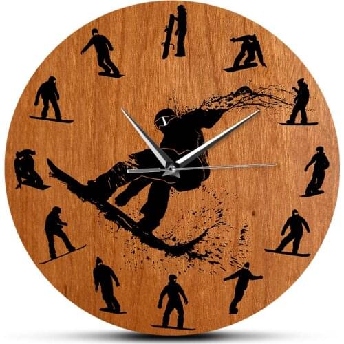 Snowboarders Silhouettes Modern Design Wall Clock Winter Sport Accessory Ski Artwork Clock Wall Watch Mancave Decor Skier Gift