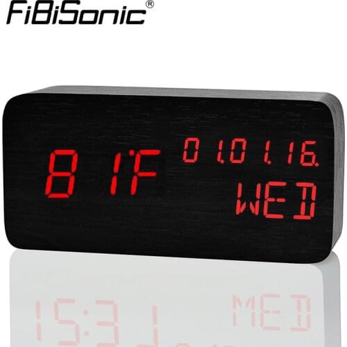 FiBiSonic Digital LED Alarm Clock Sound Voice Control Electronic Desktop Table Clock Display Temperature Date Alarm Clocks