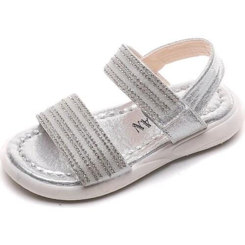 CUZULLAA Kids Classic Rhinestone Strip Beach Sandals Shoes For Girls Princess Sandals Children Summer Shoes Size 26-36