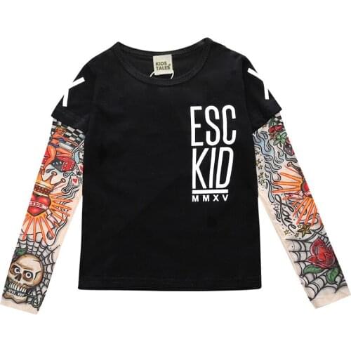 Baby Girls Clothes Cotton Long Sleeved T-Shirts Children Tees Novelty Tattoo Sleeve Baby Boys Spring Toddler Kids Tops