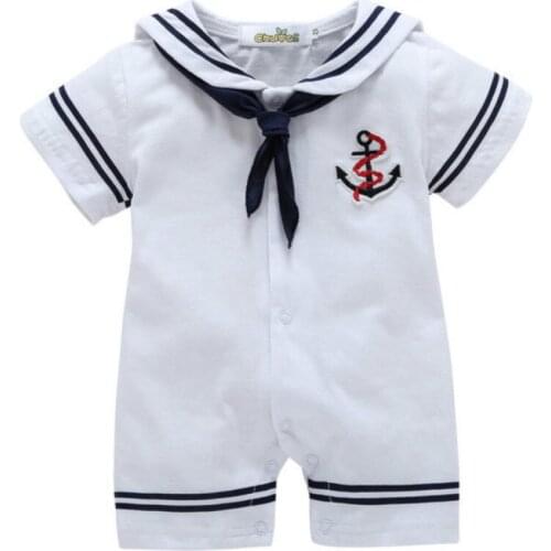Lapel Children Clothes 2020 Summer Cotton Baby Boys Short Sleeve White Navy Sailor Style Romper Cute Kids Girls Jumpsuit Outfits