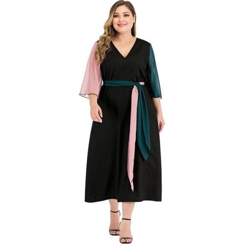 Women Muslim Hijab Dress Plus Size V Neck Long Maxi Dresses Dubai Abaya Turkish Kaftan Islamic Clothing Vestidos Party Gown Robe
