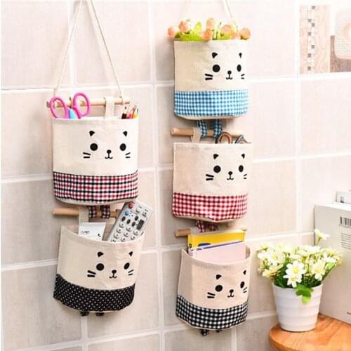Cotton Linen Wall Hanging Organizer Pocket Cartoon Storage Bags Pockets for Cosmetics Storages Containers Bags Girls Purse 60XX