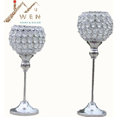 IMUWEN 2pcs metal silver plated candle holder with crystals wedding candelabra/centerpiece decoration candlestick