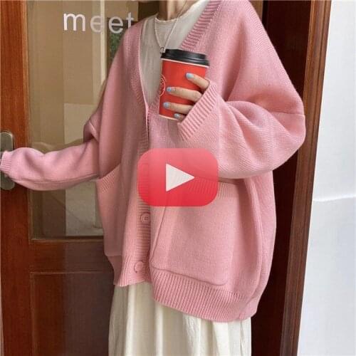 Cardigan Women Spring Vintage Lovely Fashion Korean Simple V-neck Ladies Knitwear Oversized All-match Ins Fall Femme Sweaters