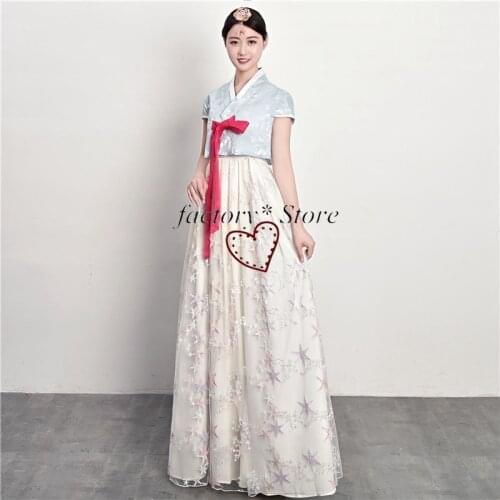 Korean Dress Summer Hanbok Suit Improved Short-Sleeved Dress Korean Traditional Ms. Costume North Korea National Costume Show